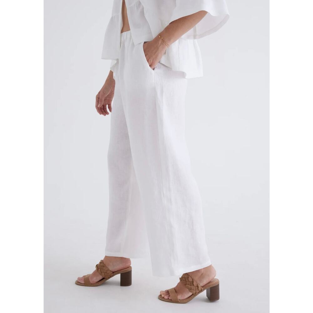 Zara NWOT White Cotton Linen Ultra High Pleated Wide Leg Trouser Pants Large